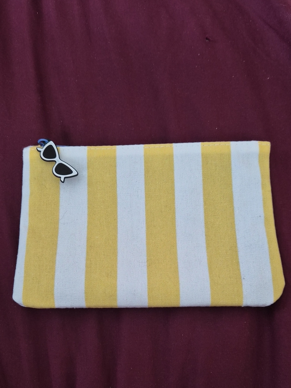 ipsy Yellow & White Striped Canvas Clutch with Sunglasses Charm